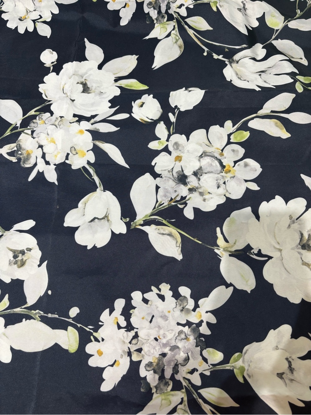 Floral Home Accent Table Cloth- White Flowers on Black